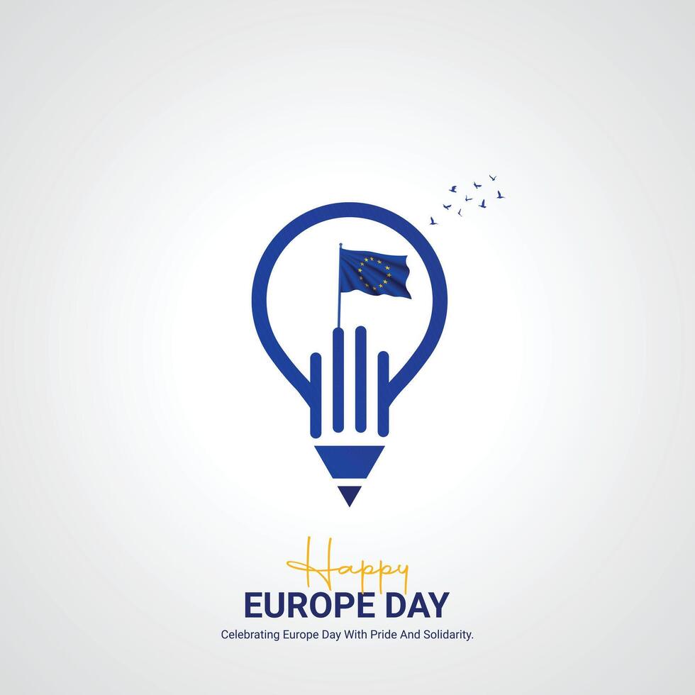 Happy Europe Day creative ads design. May 9 Europe Day social media poster 3D illustration. vector