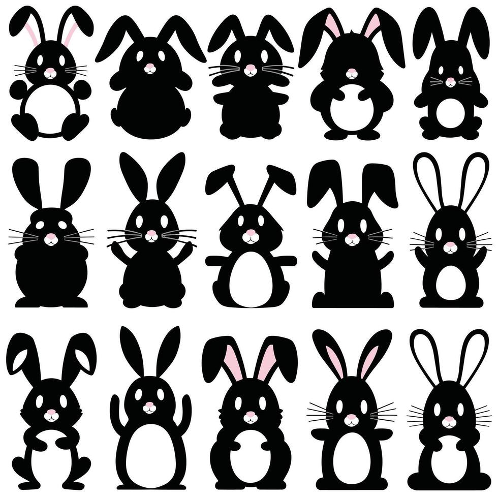 Cute cartoon rabbits. Funny furry gray hares, Easter bunnies standing, sitting, running, jumping, sleeping. Set of flat cartoon illustrations isolated on white background vector