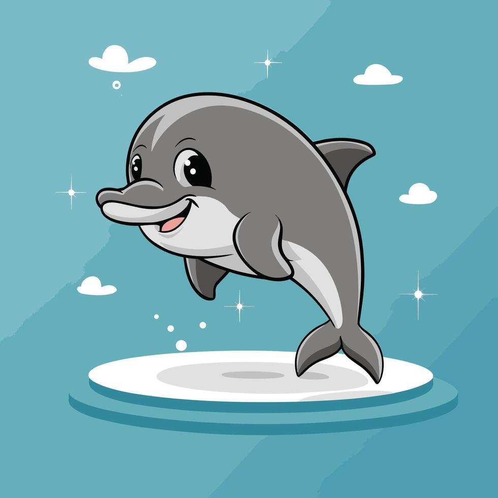 Cute dolphins in various poses cartoon illustration white background vector