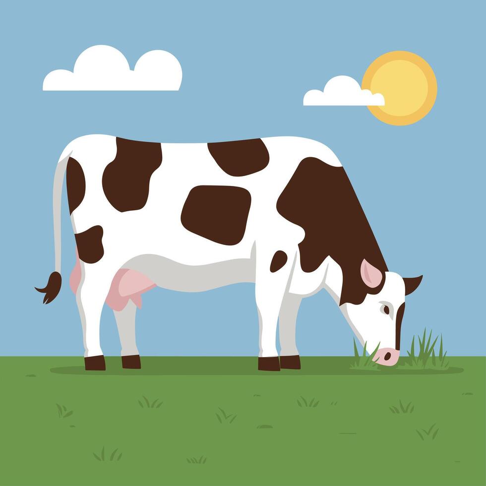 Cute cow. Sticker for social networks, graphic element for website. Animals, mammal, fauna and nature, farming and agriculture. Toy and mascot for children. Cartoon flat illustration vector