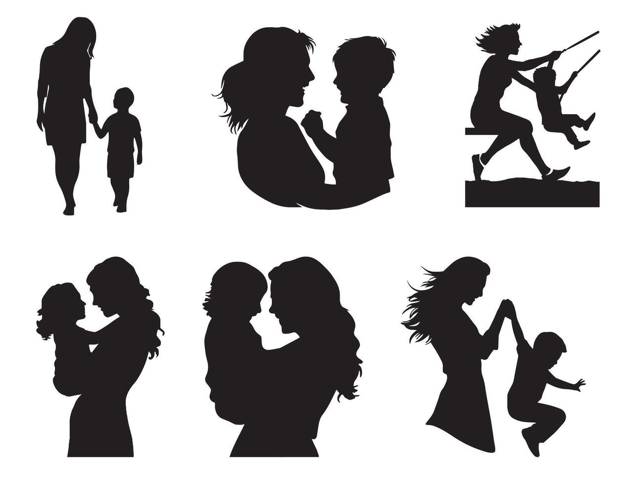 Mom and child Black Silhouettes illustration. Happy Mother's Day concept vector