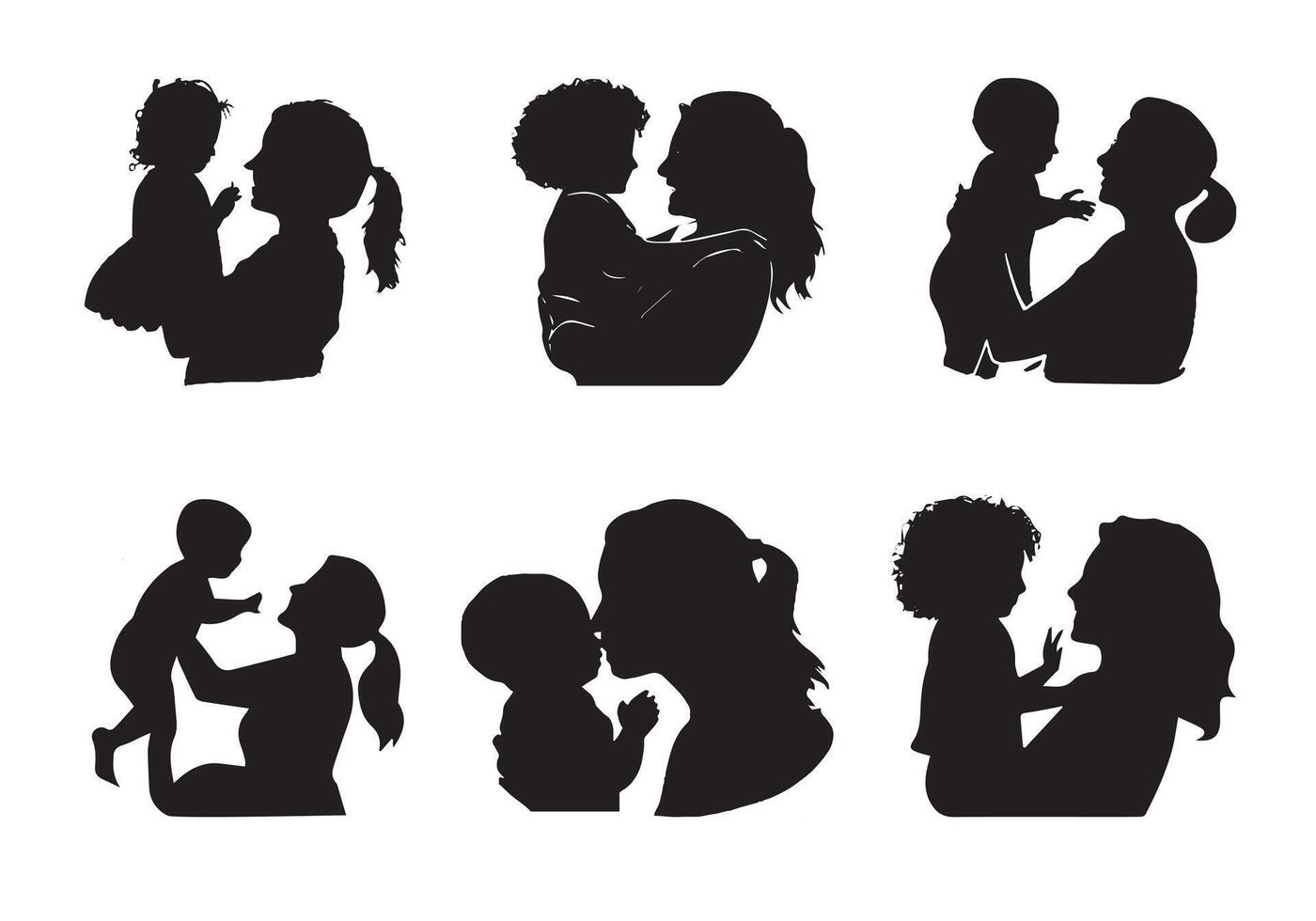 Mon and Son or Mother and Son Black Silhouettes illustration. Happy Mother's Day concept vector