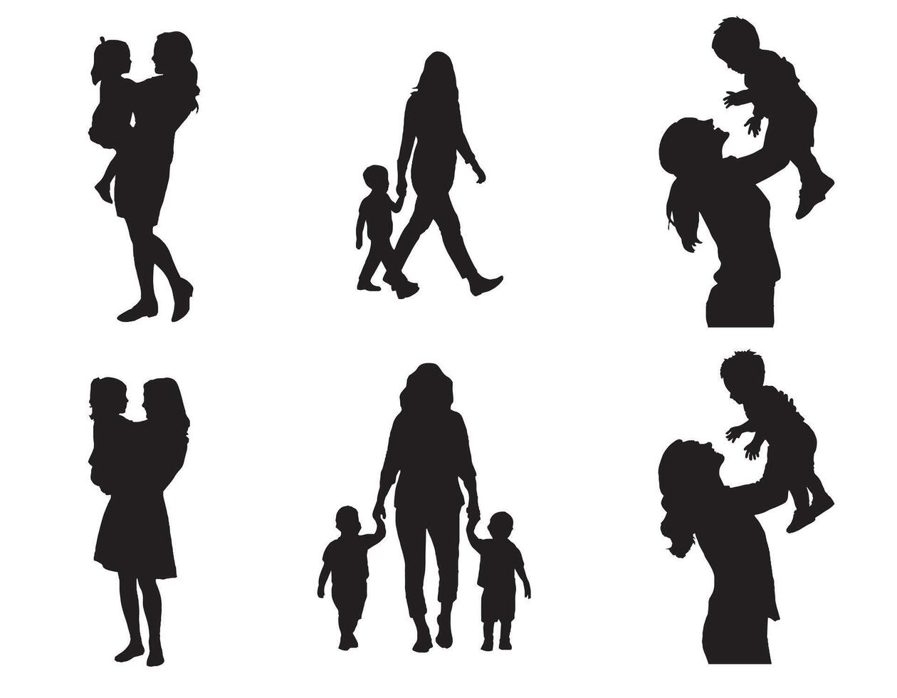 Mom and child Black Silhouettes illustration. Happy Mother's Day concept vector