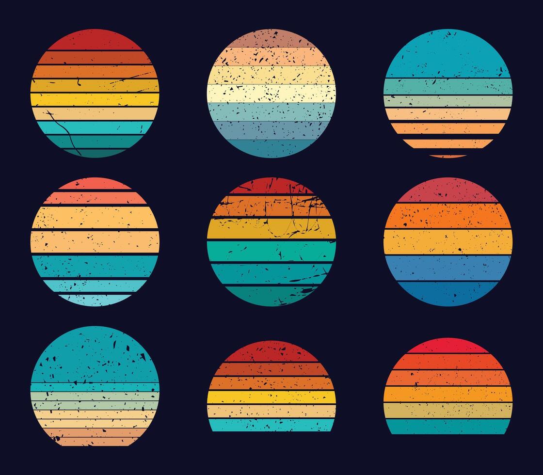 Retro Vintage Sunset color background 9 piece set. Retro Vintage Sunset Grunge Background Graphic by T-Shirt Design Bundle vector