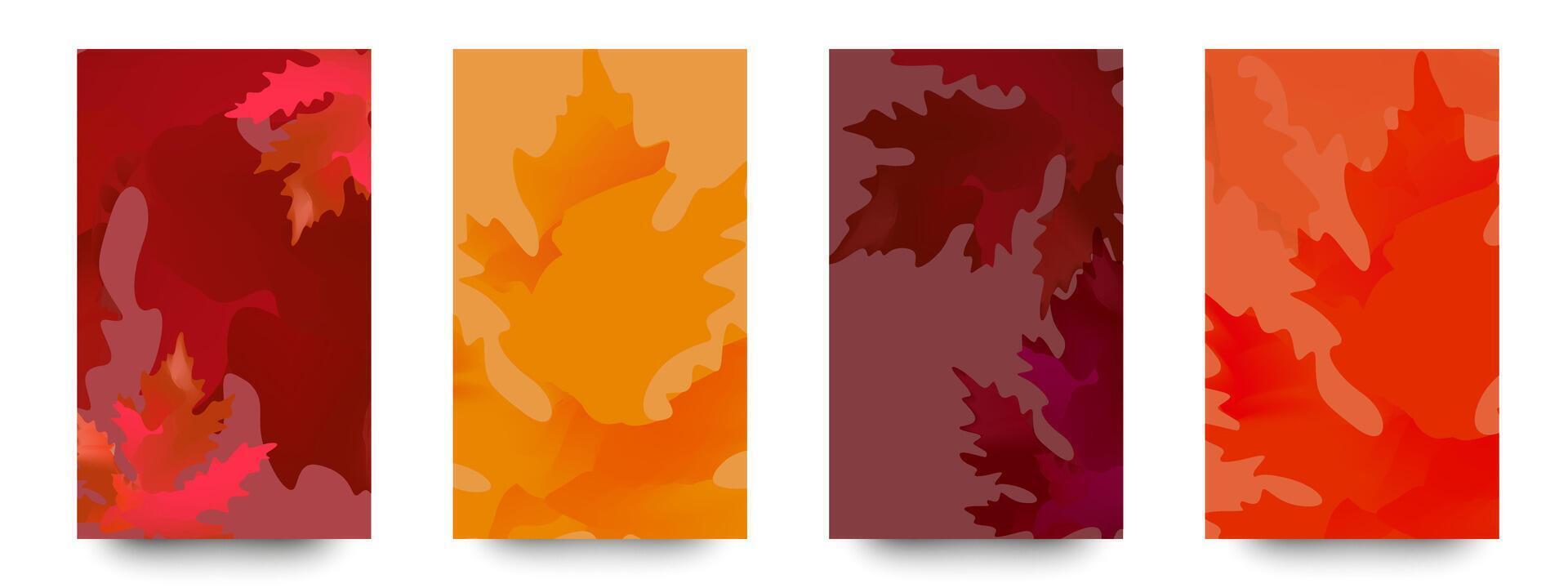 Set of autumn abstract posters with maple leaves. A collection of atmospheric, stylish illustrations for covers, wallpapers and decorations for seasonal holidays and festivals. vector