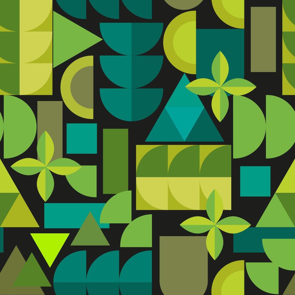 Bright abstract geometric seamless pattern in modern Bauhaus style. Colorful illustration for printing on fabrics, paper, covers and posters. vector