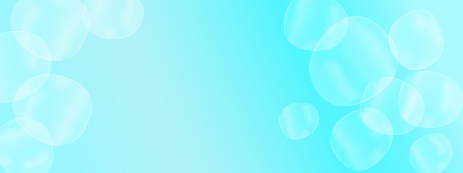 Universal blue background with gradient and round transparent bubbles for web projects, wallpapers. Delicate pastel banner with gradient balls. vector