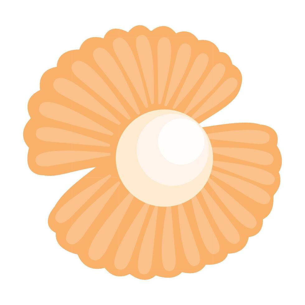 Open sea shell with pearl inside. A sea shell. Clam. Oyster. Isolated illustration on white background for printing on postcards, flyers, cards.Sea bottom inhabitant. vector