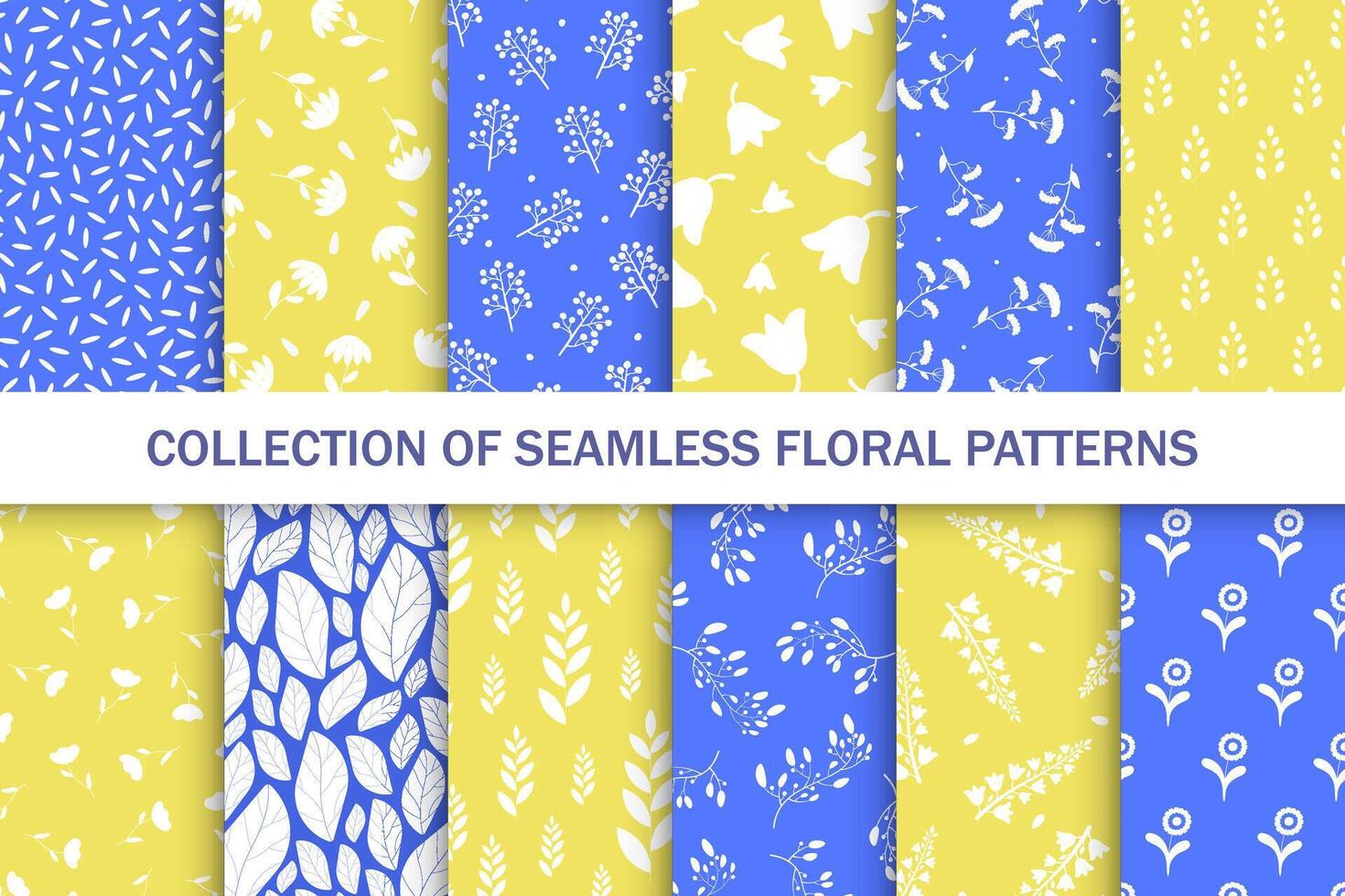 Collection of color seamless floral drawing patterns - beautiful design. Repeatable spring nature bright backgrounds with branches and flowers. Textile endless prints vector