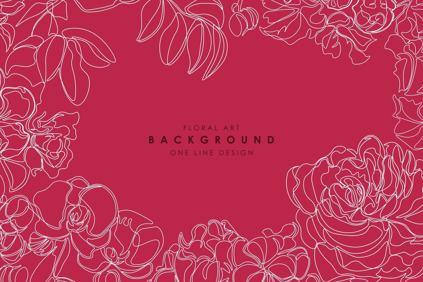 Beautiful floral hand drawn bright background. One line art design. Elegant red print with drawing contour flowers. Vintage abstract cover, banner, card, template. brochure, placard ant etc vector