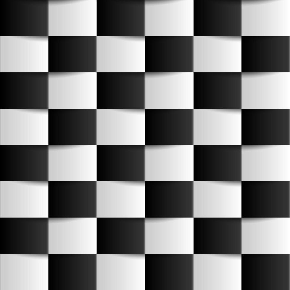 Back and white seamless geometric checkered pattern. Monochrome repeatable square optical illusion background. Decorative endless 3d texture vector