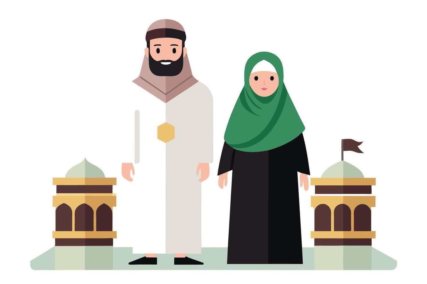 A dignified man and woman dressed in traditional Hajj attire vector