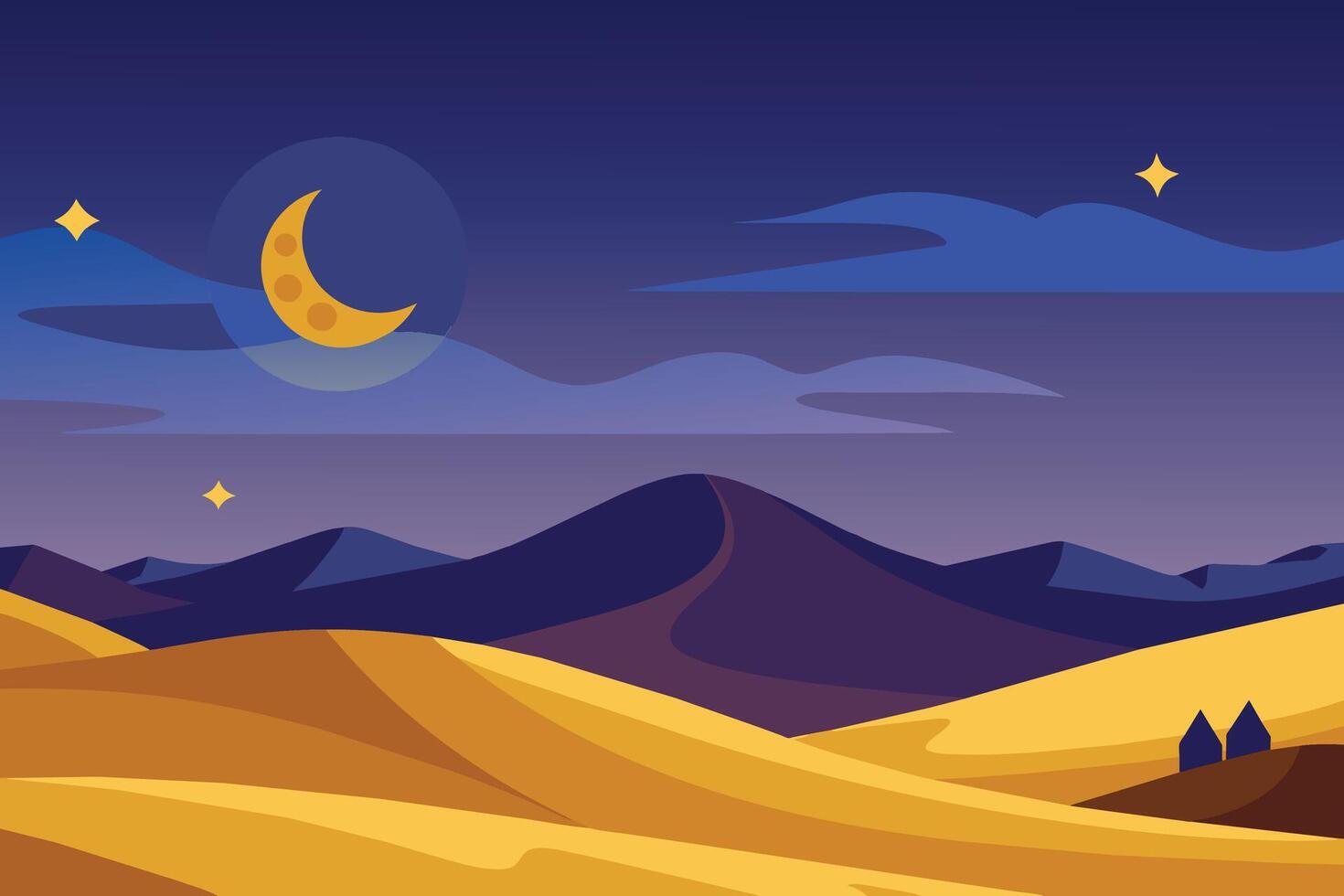 A serene desert landscape under a starry night sky vector