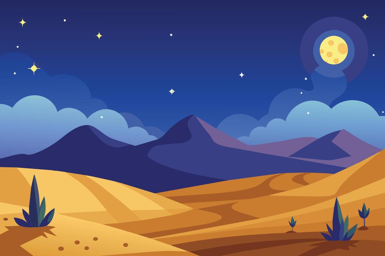 A serene desert landscape under a starry night sky vector