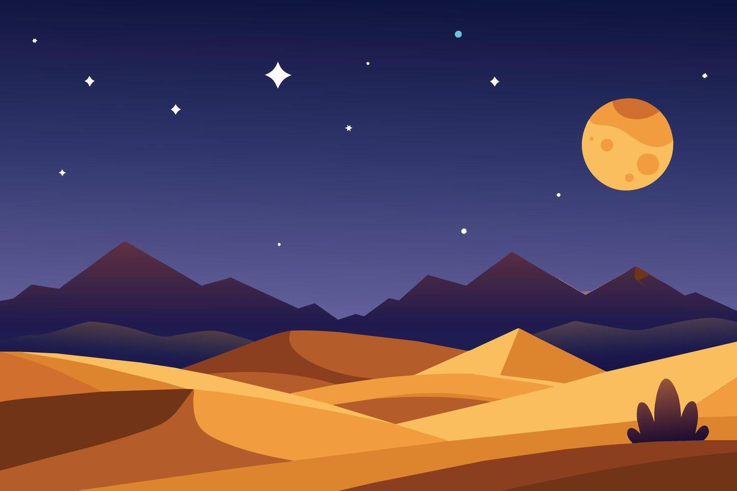 A serene desert landscape under a starry night sky vector