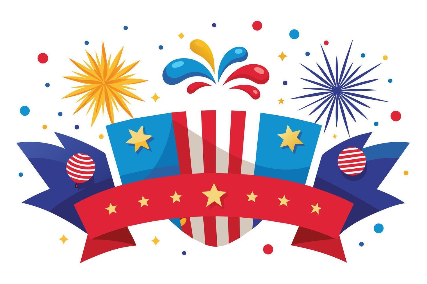 4th July banner featuring dynamic fireworks against a rich, midnight white background vector