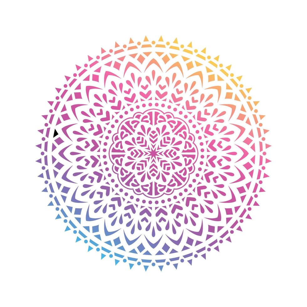 Round gradient mandala on white isolated background. Design boho mandala in green and pink colors. Mandala with floral patterns. Yoga template vector