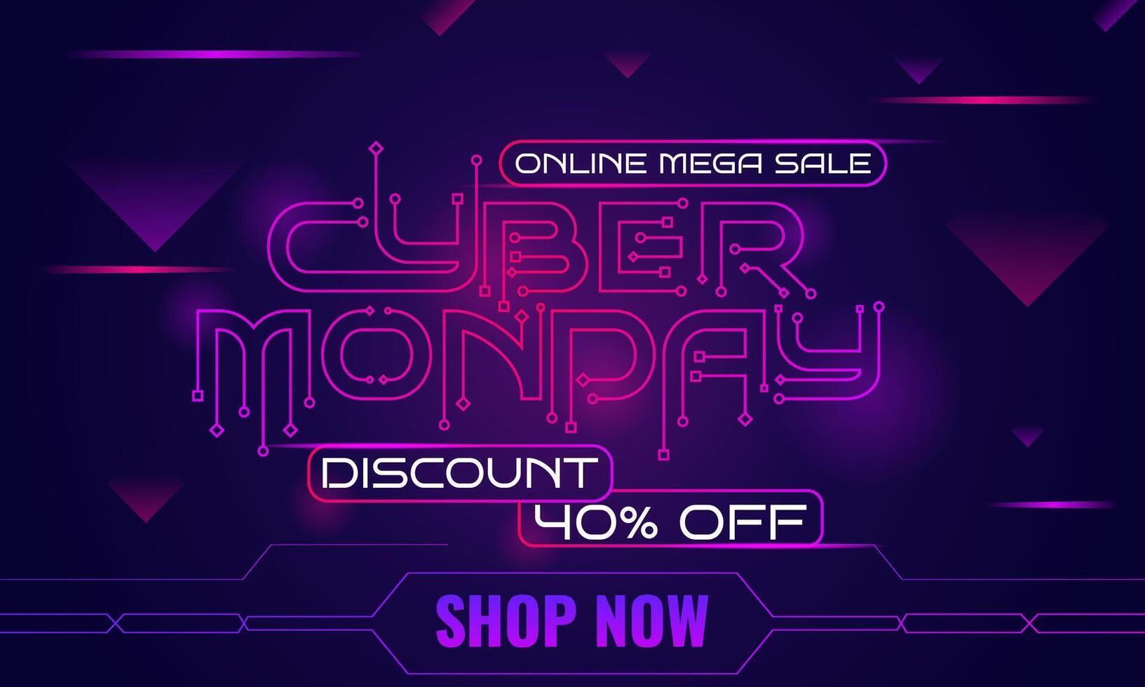 Cyber Monday Circuit Lettering Design. Tech pink glow dark background vector