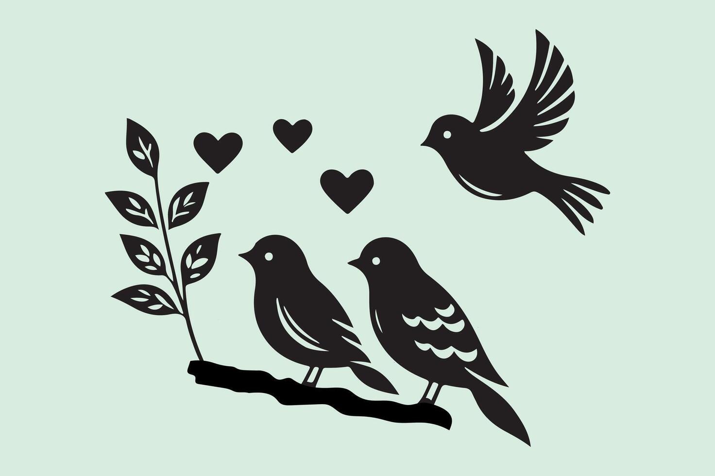 Featuring two birds perched on a branch Illustration free download vector