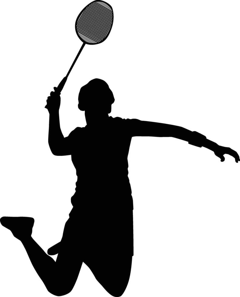 Badminton player silhouette illustration. Athlete pose in sport game vector