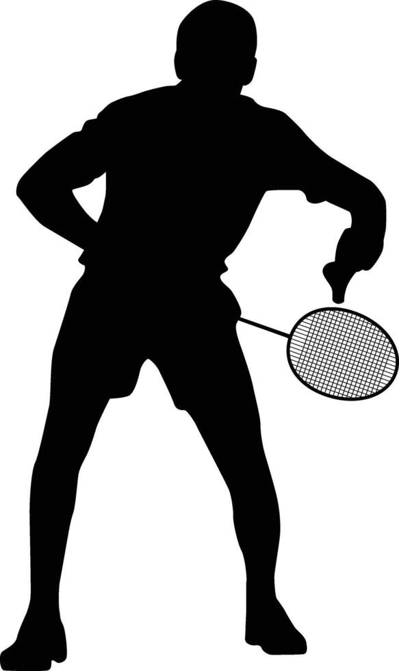 Badminton player silhouette illustration. Athlete pose in sport game vector