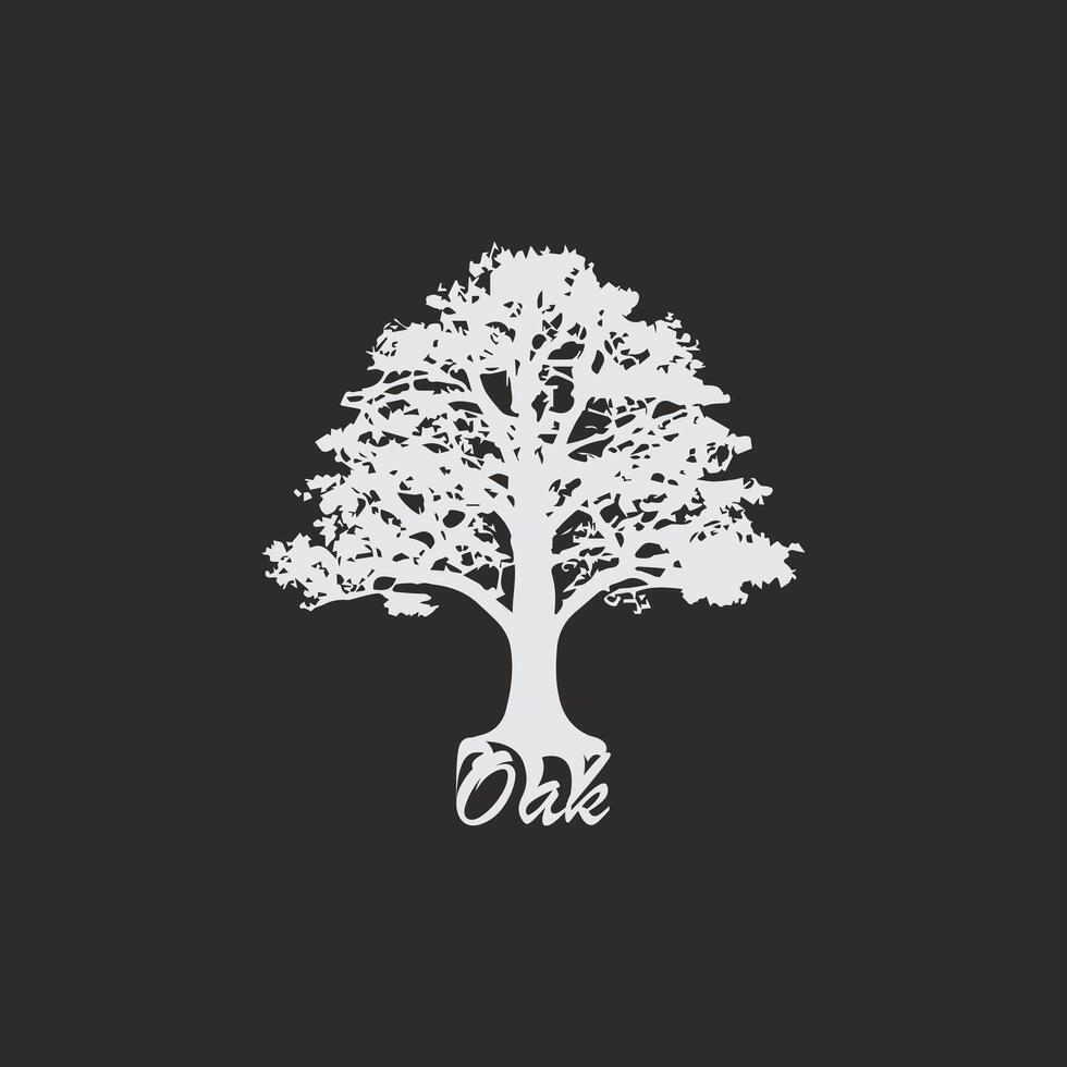 diseño de un antiguo roble árbol silueta con un combinación de raíces ese decir roble. vector