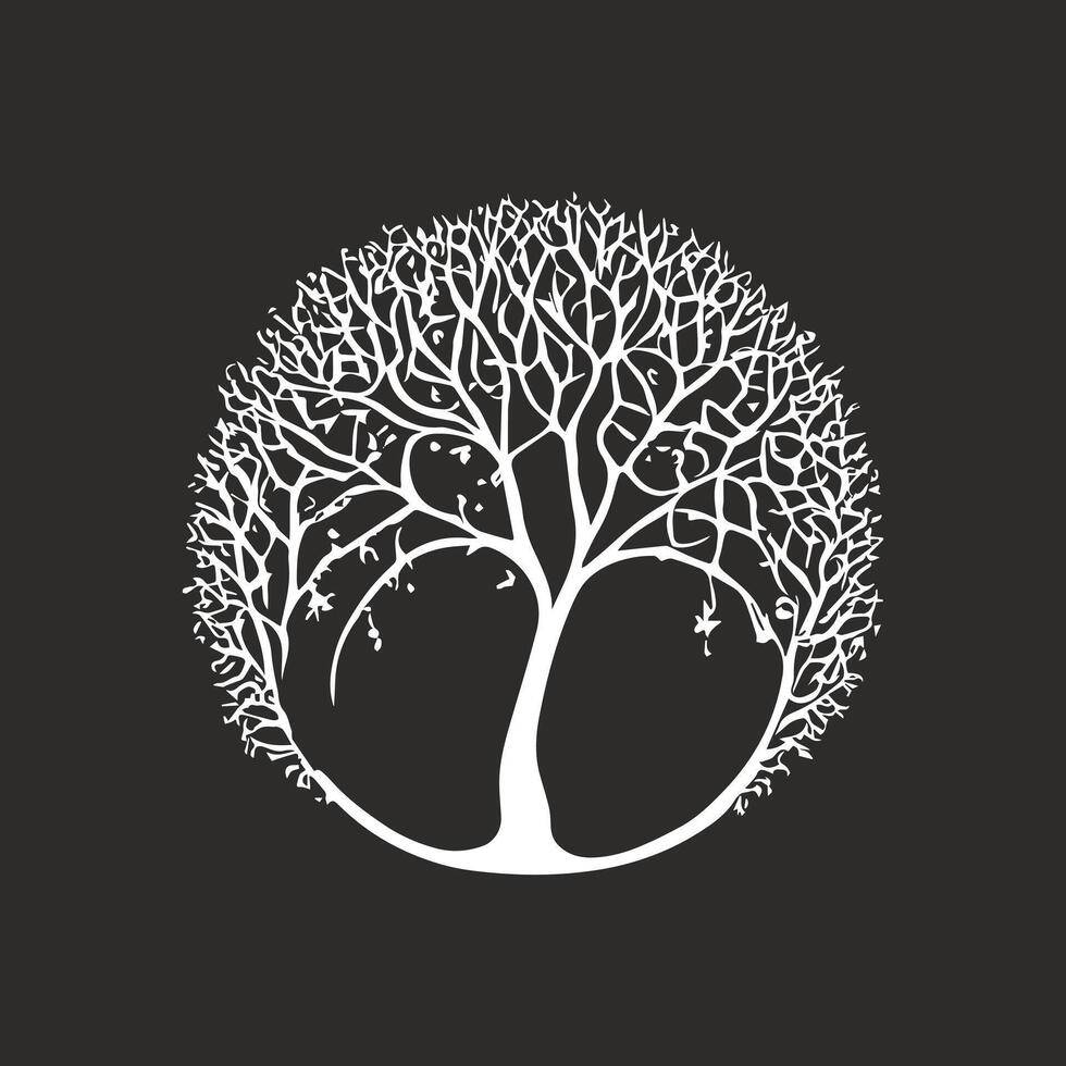 design of the silhouette of an old dry tree with circular branches. vector