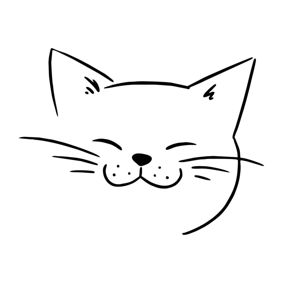 Funny Cat Face art, Funny and cute cat face, Outline drawing of a cat for a logo, Cute kitten face illustration, Doodle portrait of cat, Cat Face Outline Stock, Head Black Cat Tattoo, Hand drawn cat vector