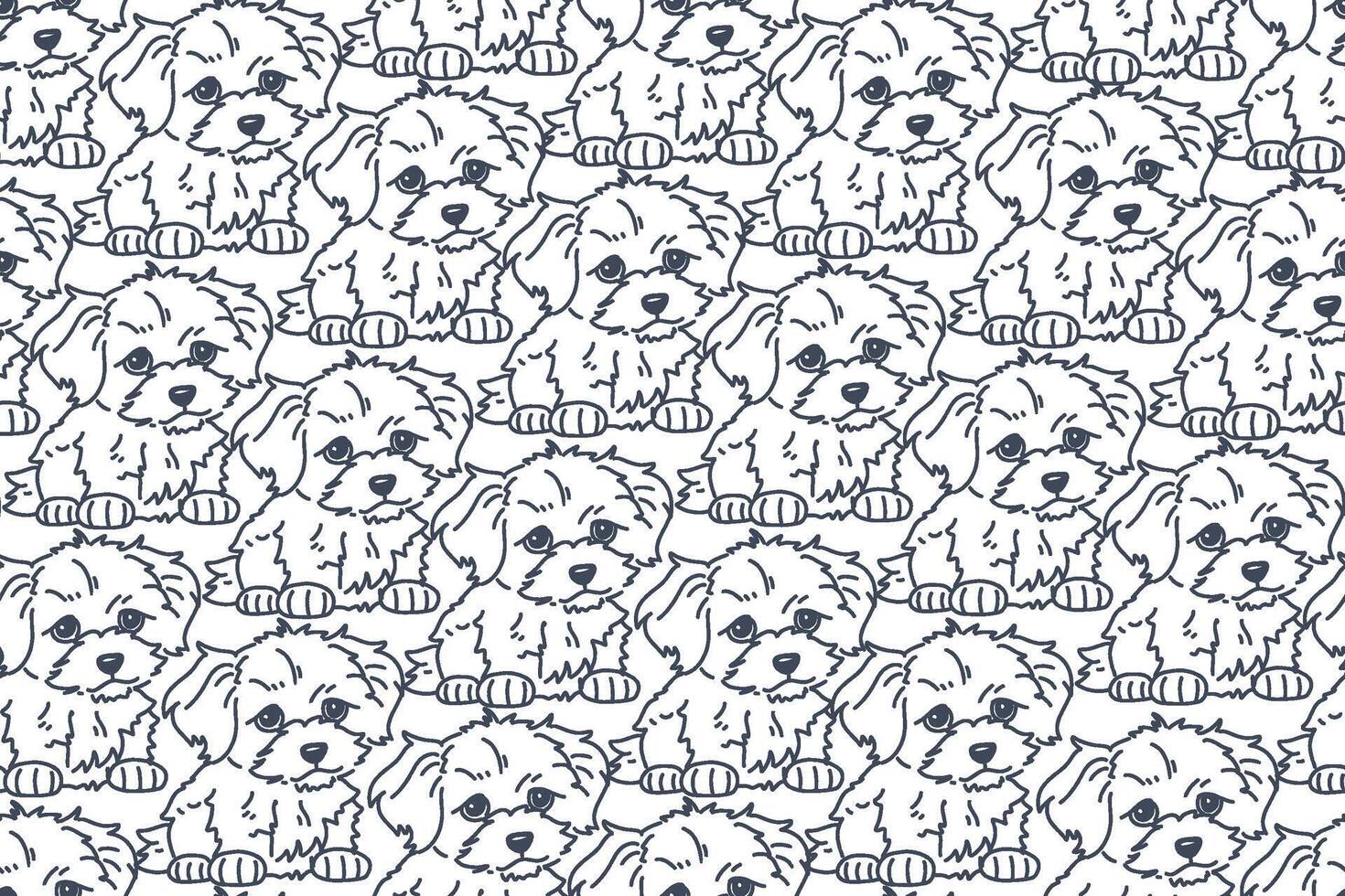 Dog seamless pattern outline, Dog seamless pattern French, Seamless pattern with cute cartoon dog, The pattern features little doodle puppies, Dog all over print isolated repeat background cartoon vector