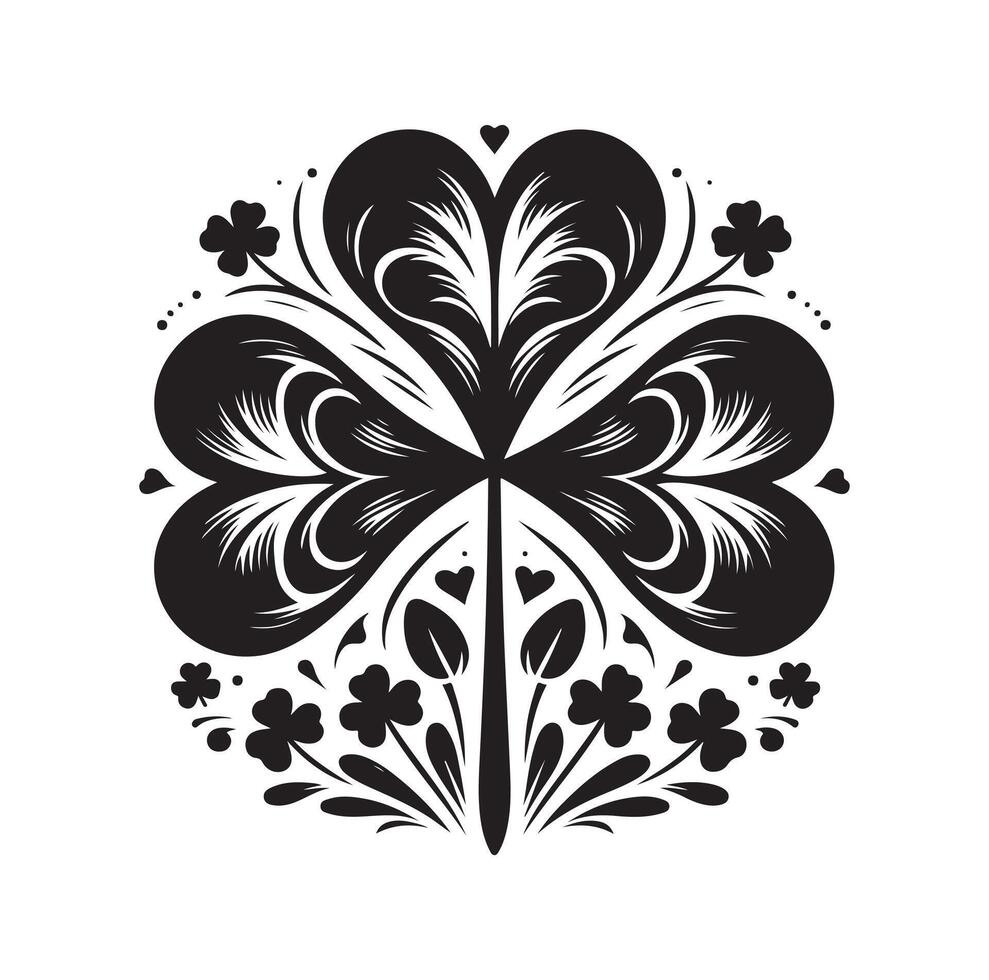 Four leaf clover icon illustration Black icon isolated on white background silhouette vector