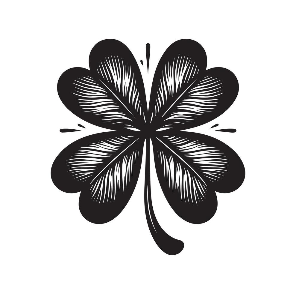 cuatro hoja trébol icono ilustración negro icono aislado en blanco antecedentes silueta vector