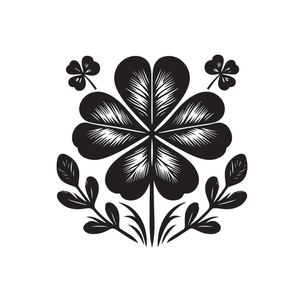 Four leaf clover icon illustration Black icon isolated on white background silhouette vector