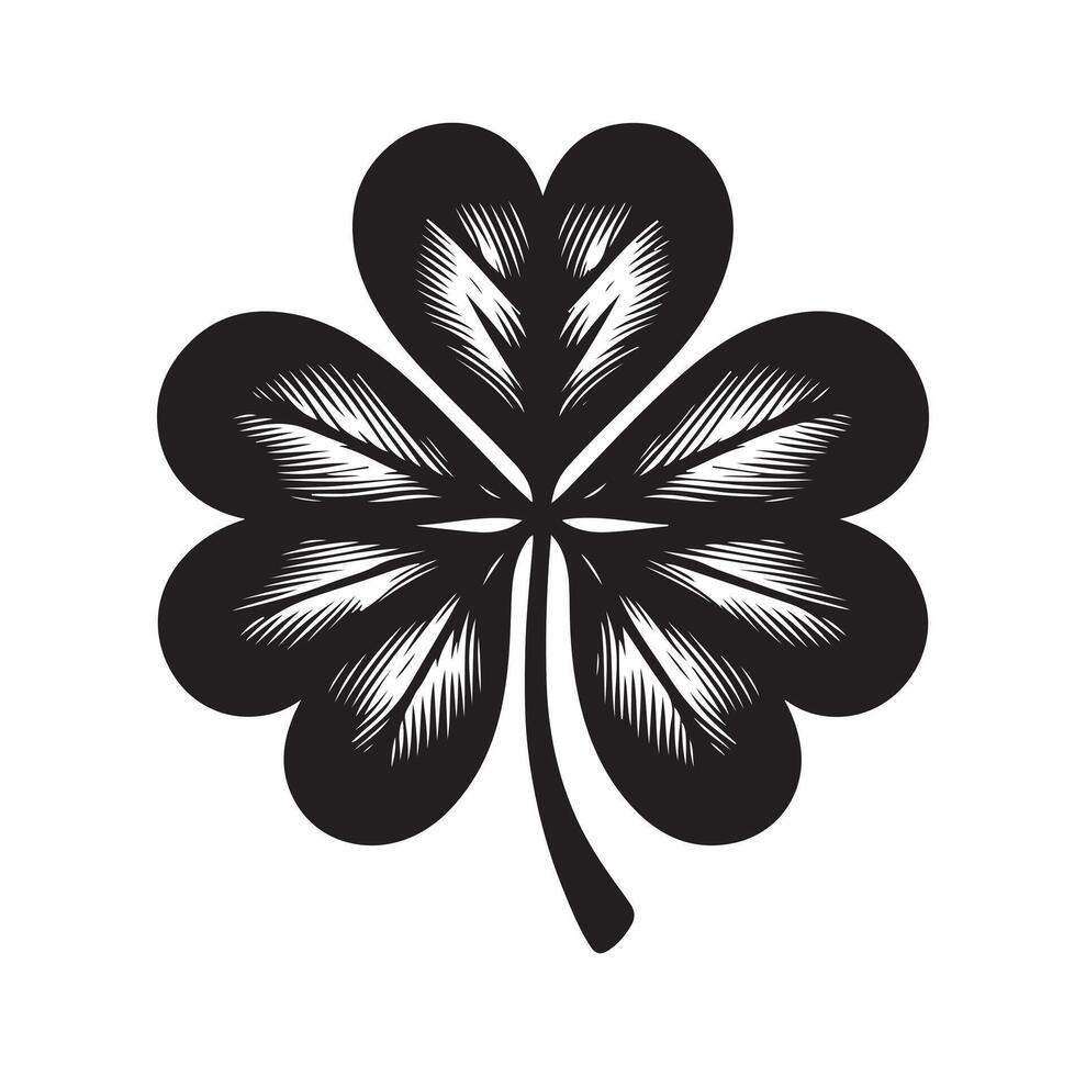 cuatro hoja trébol icono ilustración negro icono aislado en blanco antecedentes silueta vector