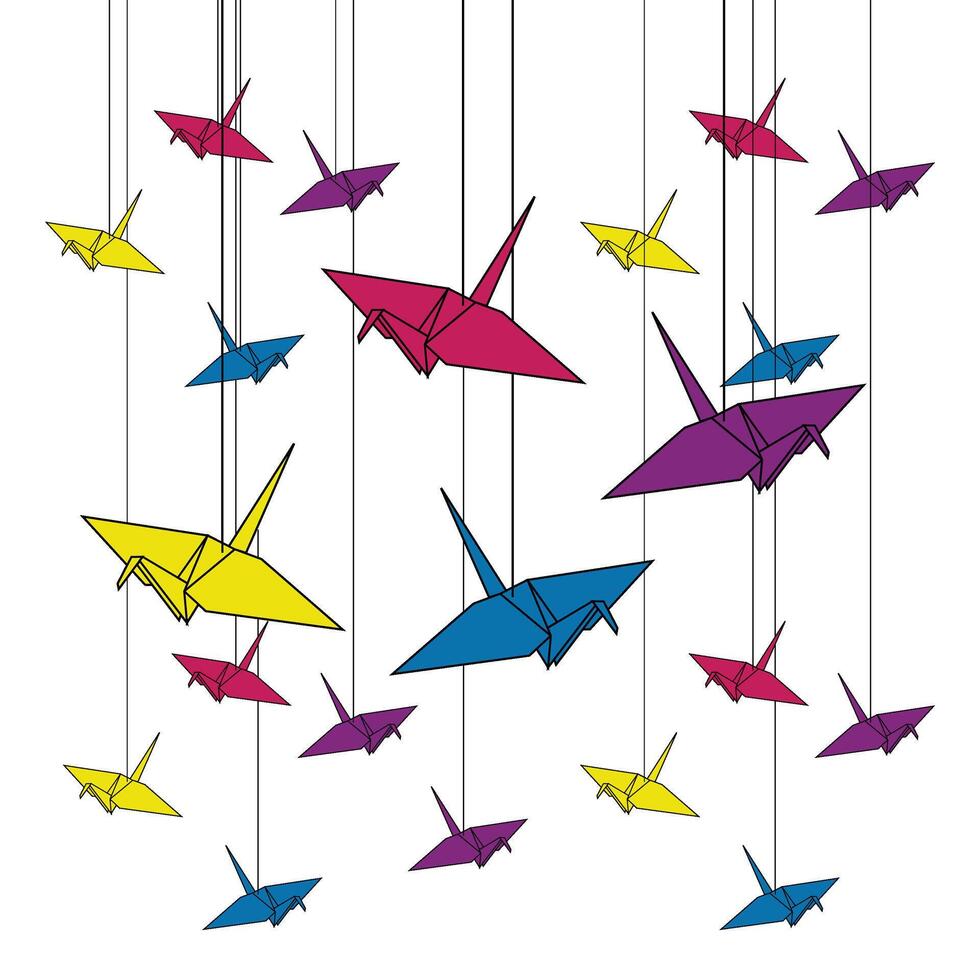 background made of origami cranes vector