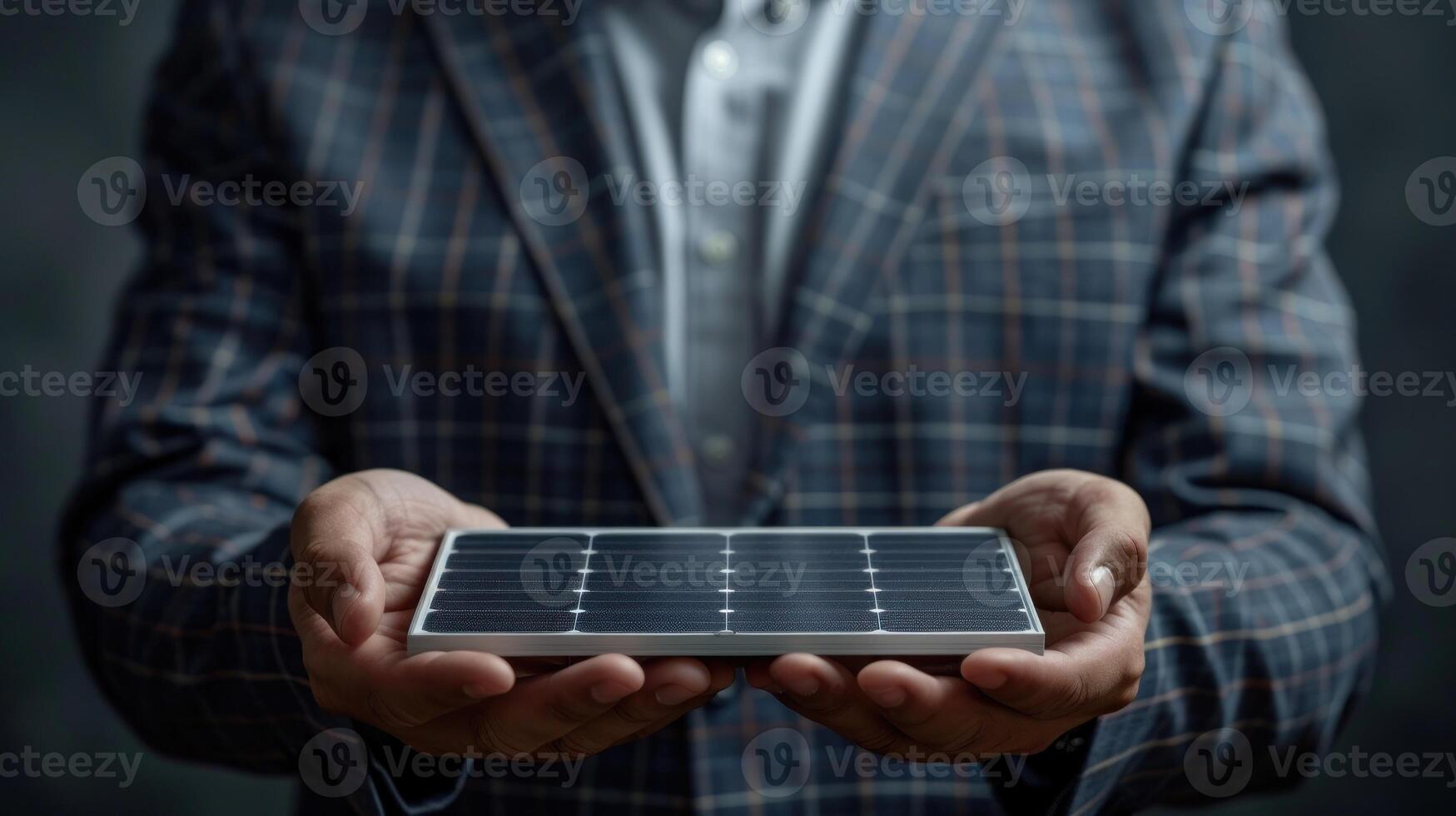 A man is holding a solar panel in his hands photo