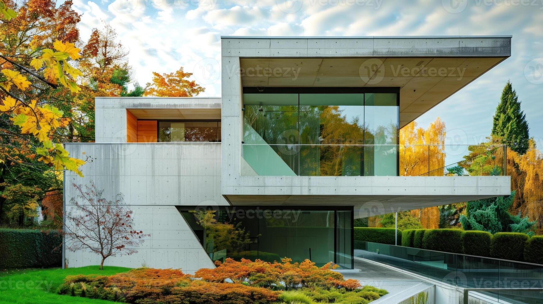 A large building with a lot of windows and a slanted roof photo