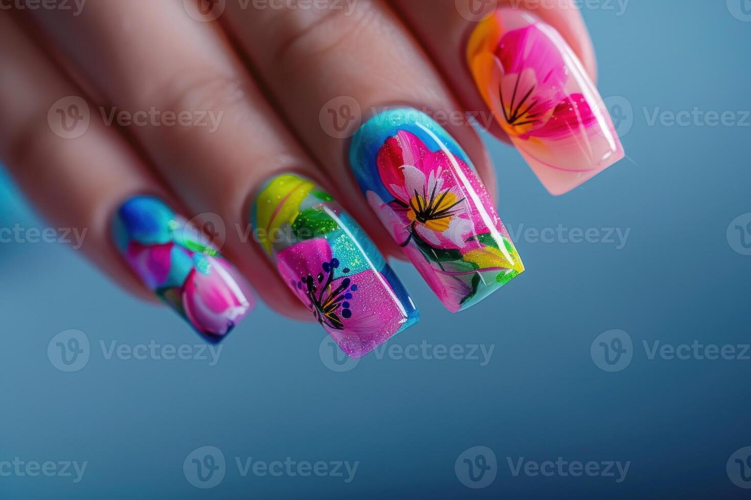 A hand with colorful flowers painted on it photo
