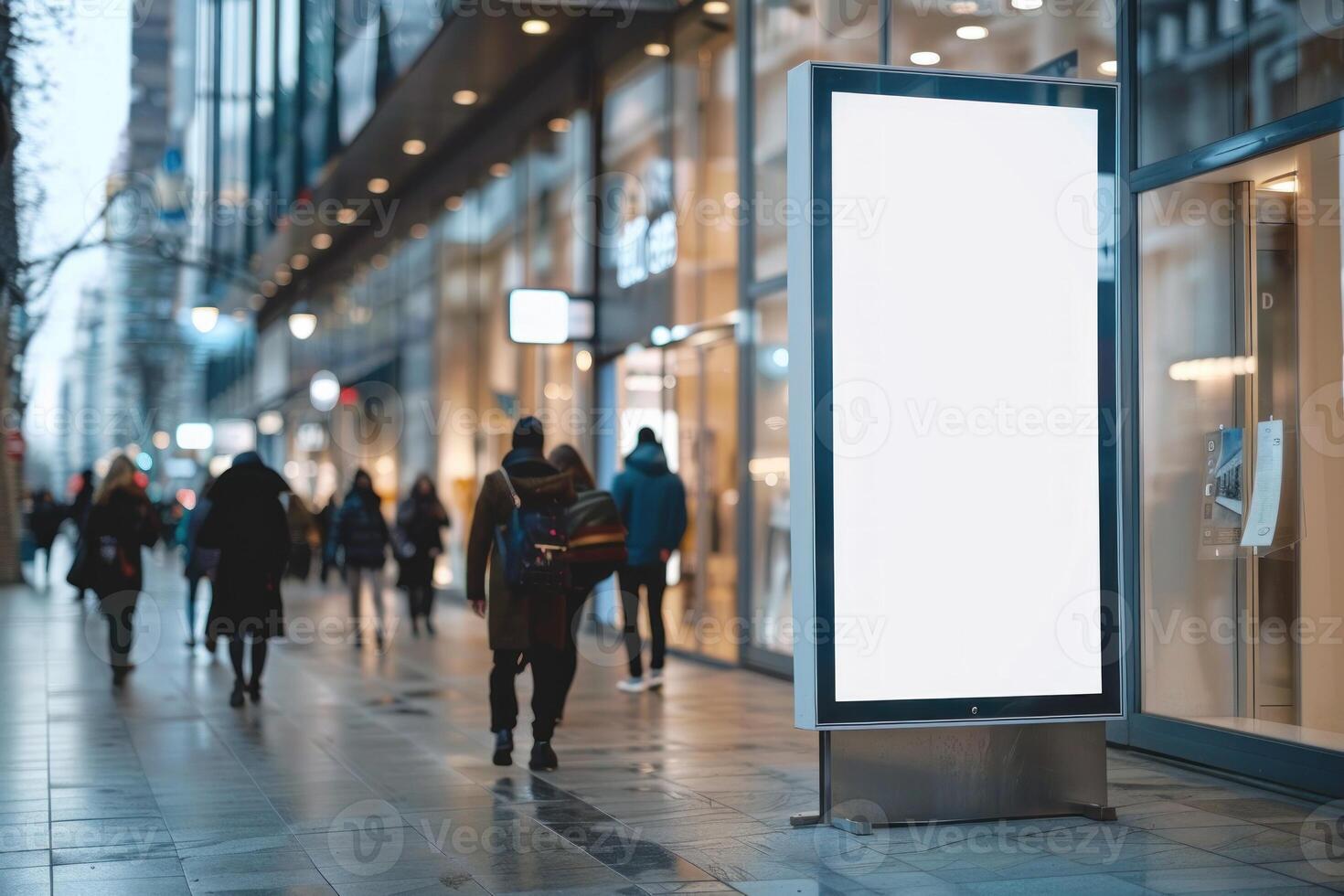 A white sign is hanging on a building photo