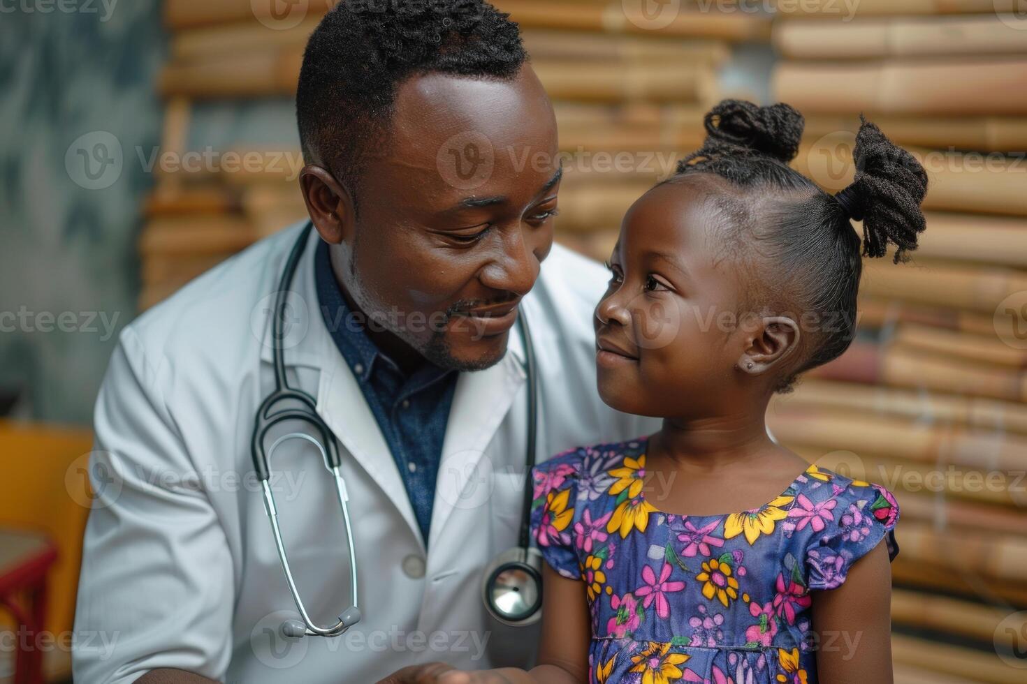 africano americano joven niña es siendo examinado por un médico foto