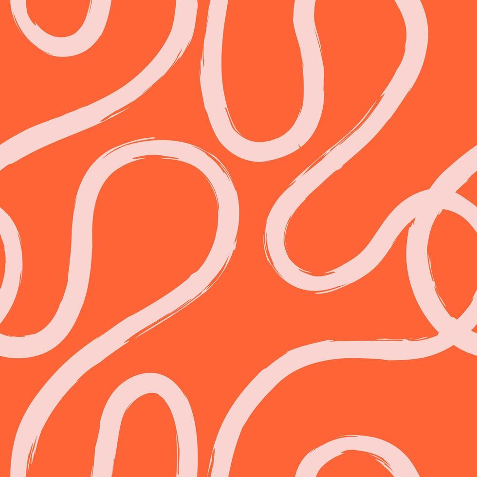 Abstract seamless pattern of lines on an orange background, squiggles, doodles drawn by hand with a rough brush vector