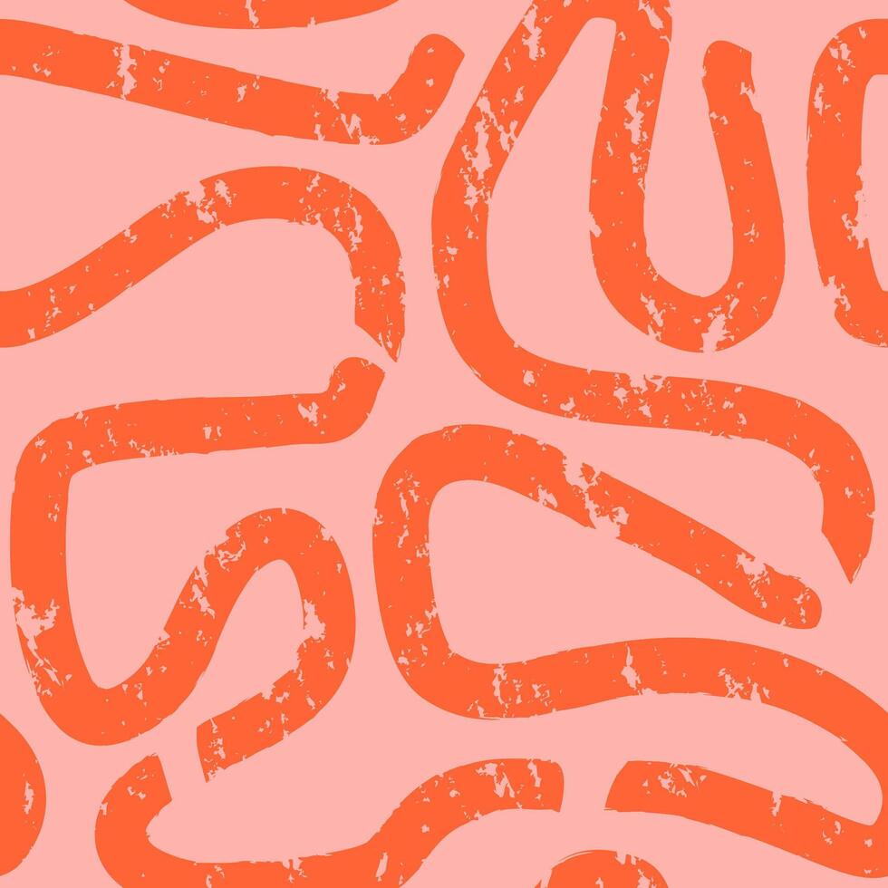 Abstract seamless pattern of wide lines on an orange background, doodles, hand drawn designs with a rough brush vector