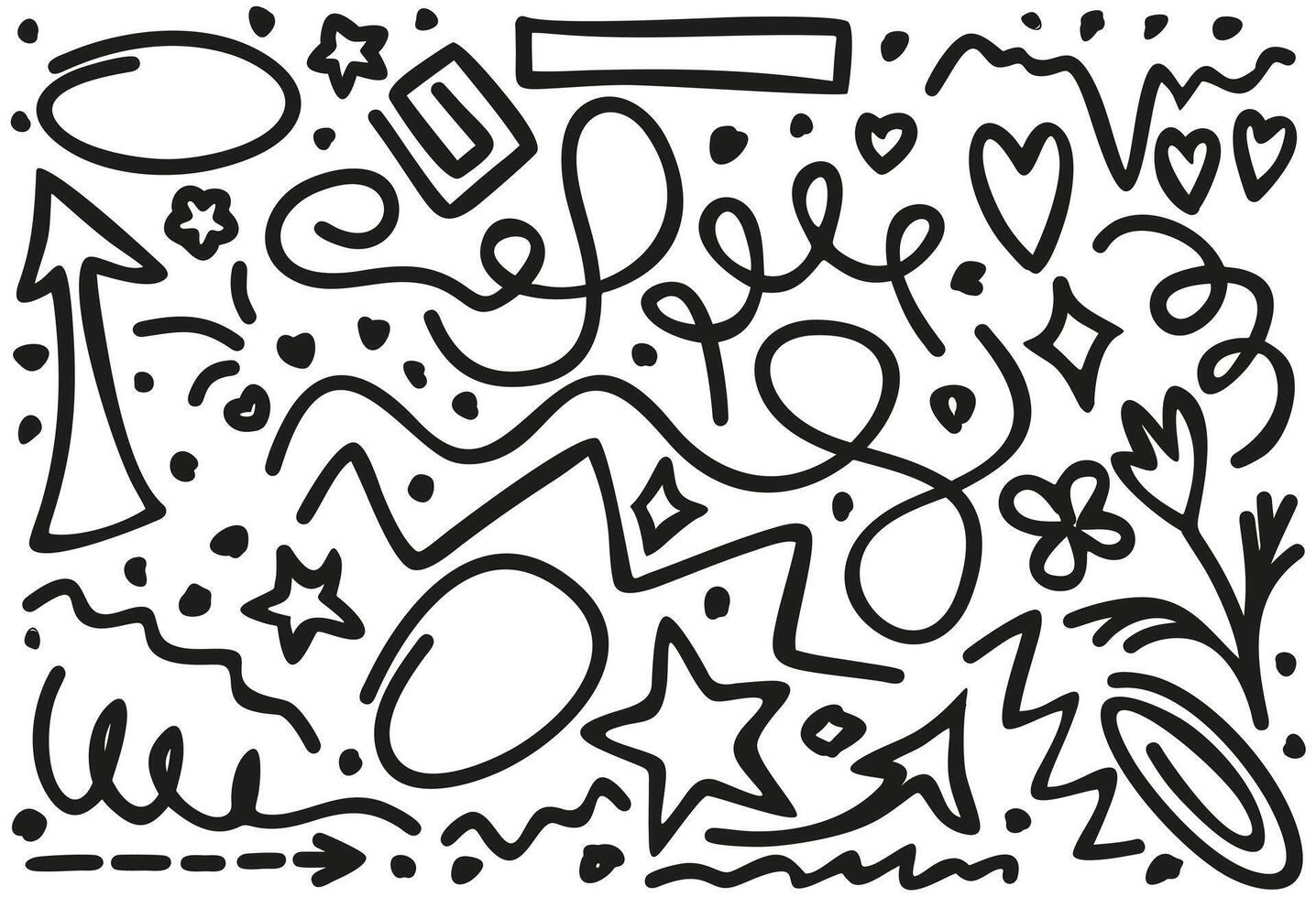 Doodle elements collection. Monochrome isolated set vector