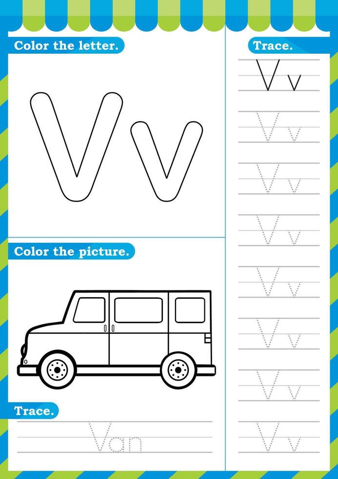 A to Z English worksheet trace alphabet design for handwriting A4. English worksheet vector