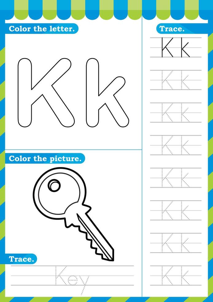 A to Z English worksheet trace alphabet design for handwriting A4. English worksheet vector