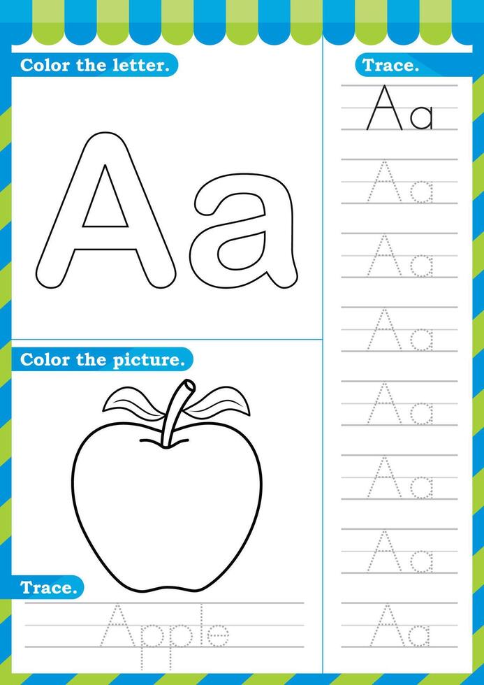 A to Z English worksheet trace alphabet design for handwriting A4. English worksheet vector