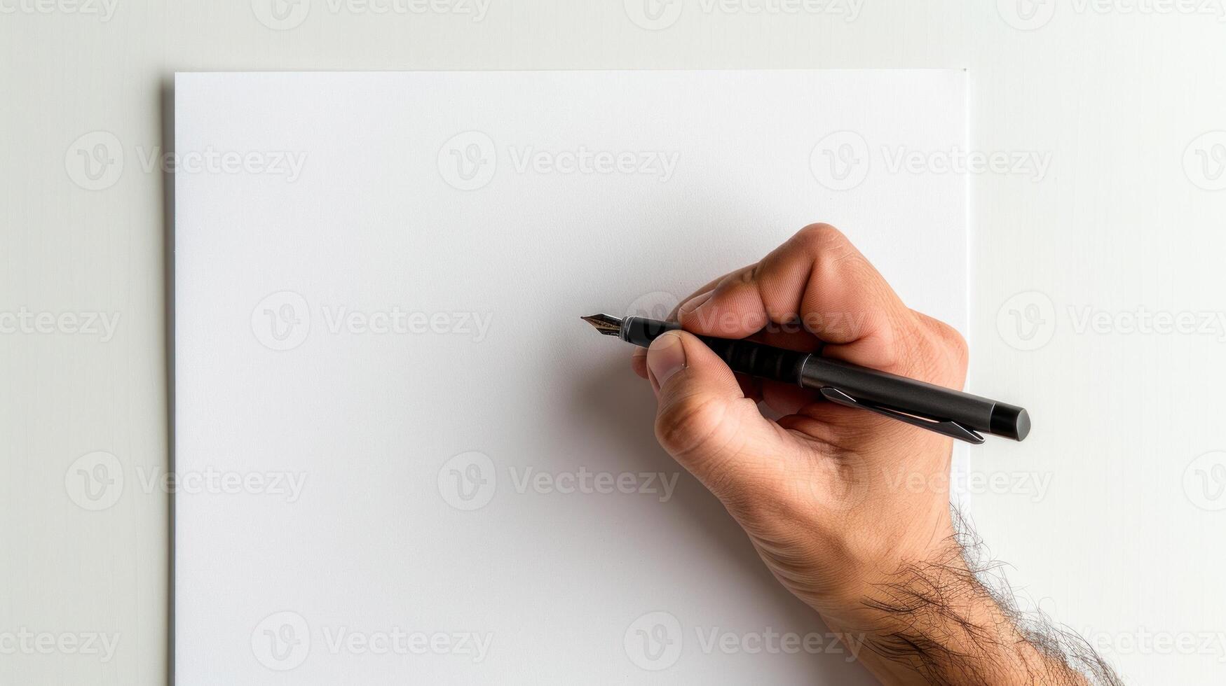 un mano es escritura en un blanco pedazo de papel con un bolígrafo foto