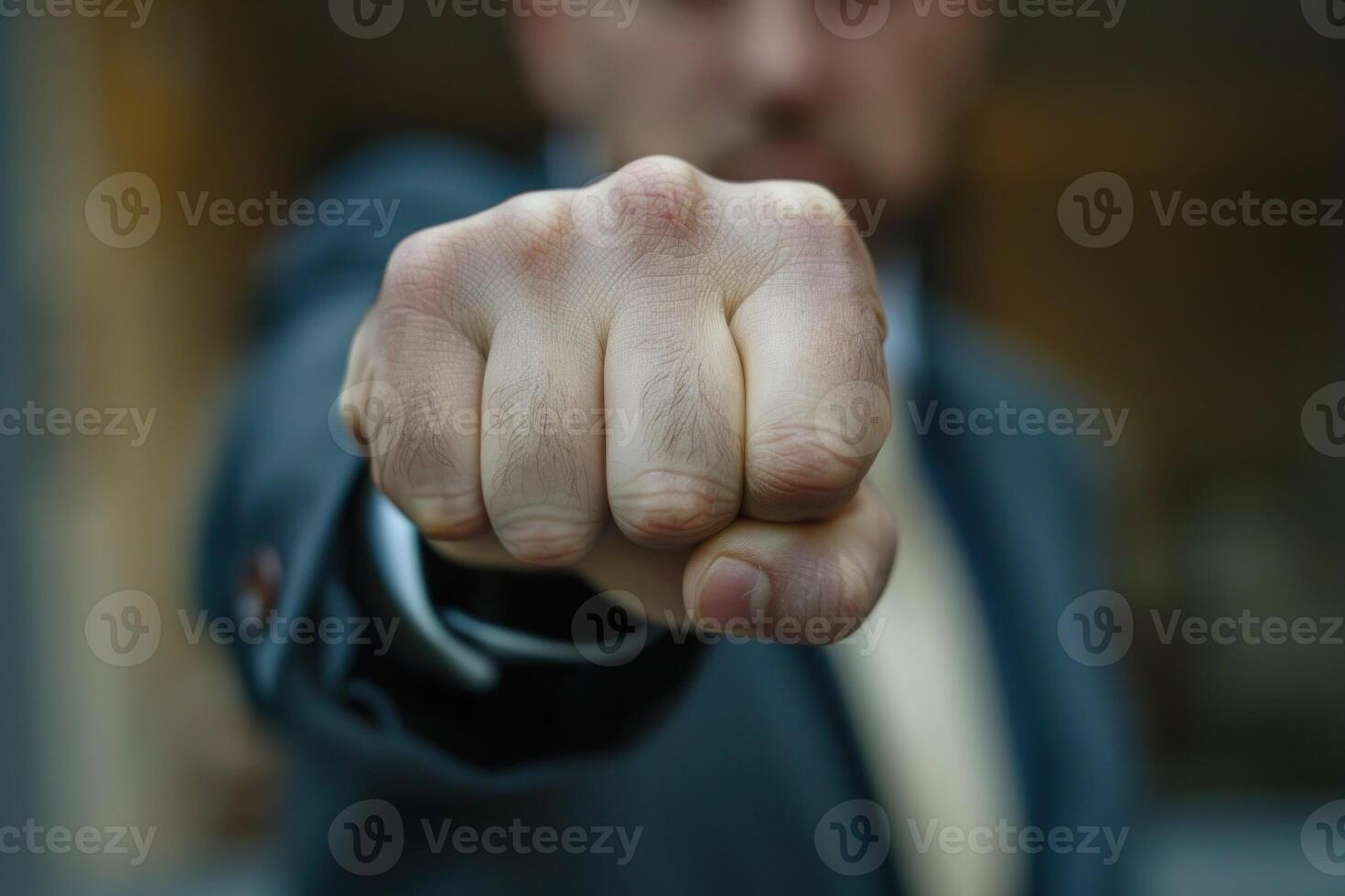 A man in a suit is punching the air photo