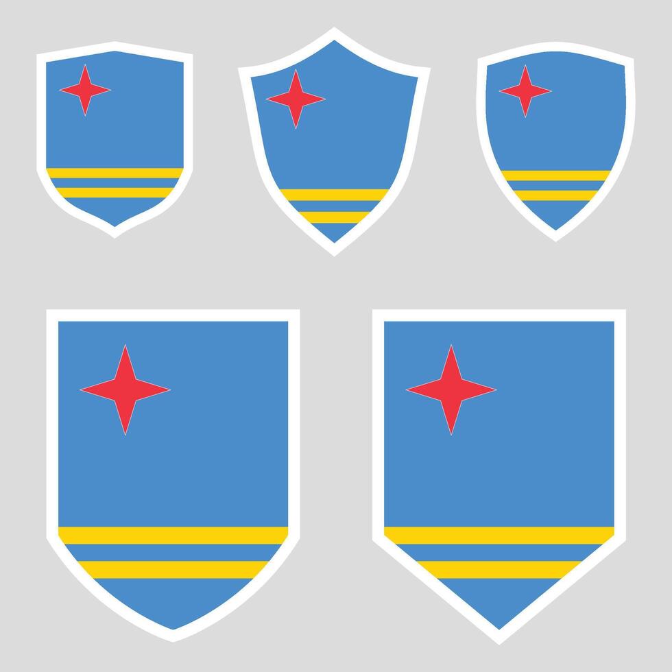 Set of Aruba Flag in Shield Shape Frame vector