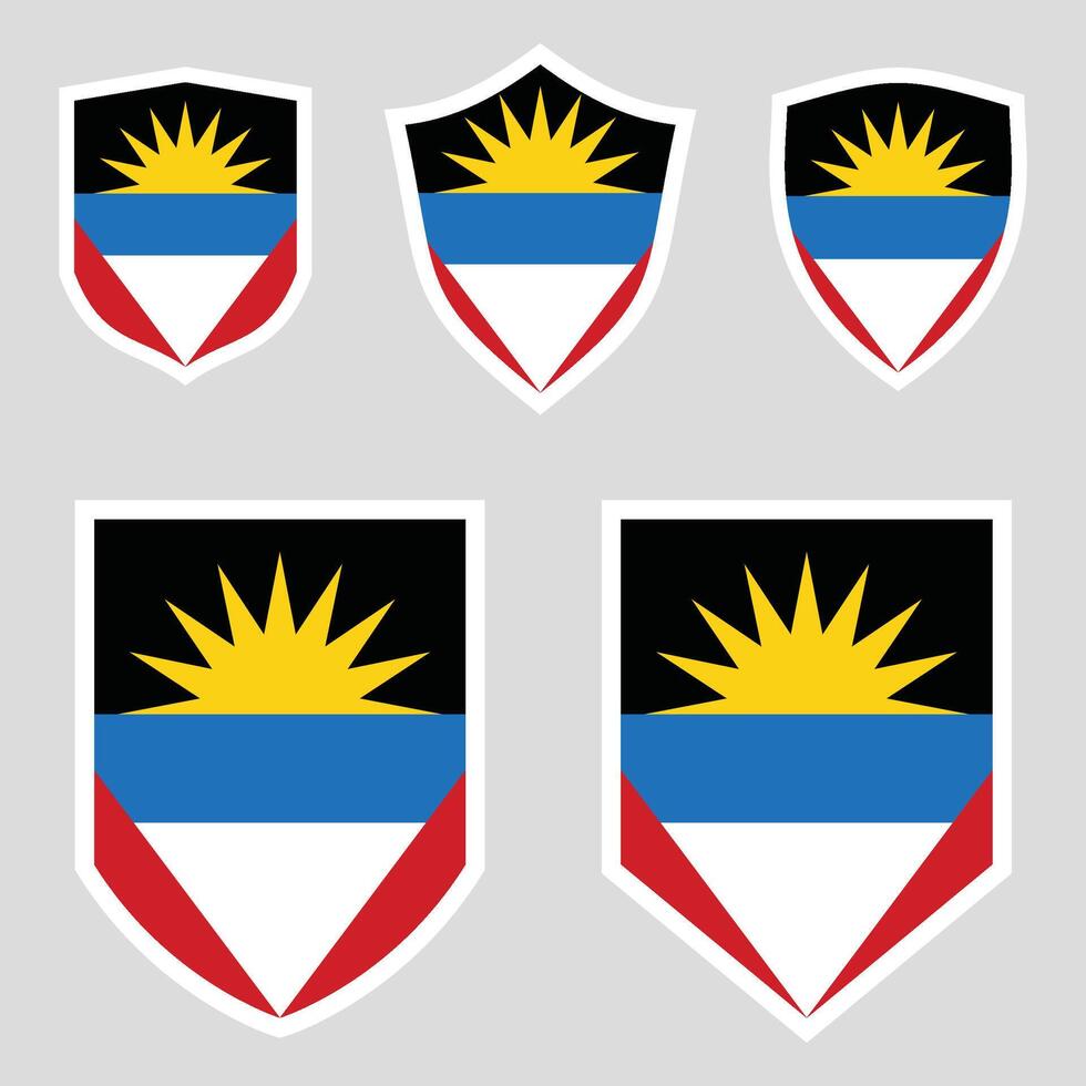 Set of Antigua and Barbuda Flag in Shield Shape vector