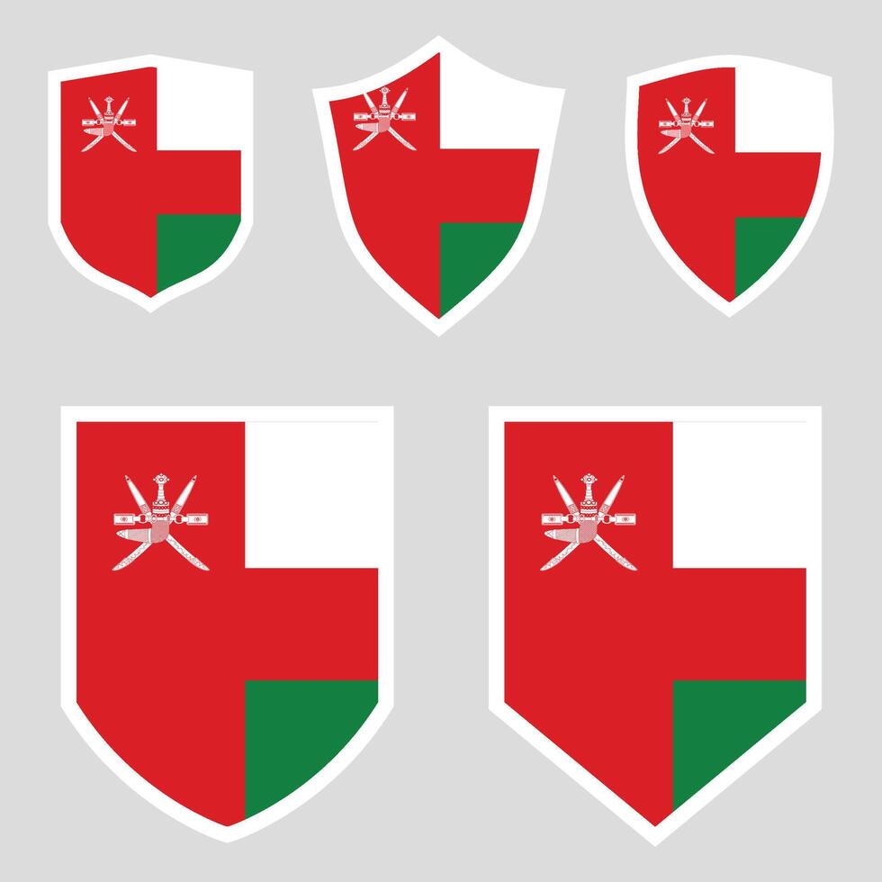 Set of Oman Flag in Shield Shape Frame vector
